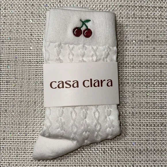 casa clara x Anthropologie Paulina White Embroidered Cherry Cable Knit Socks - Picture 4 of 8